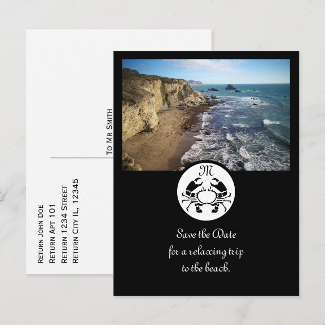 Cartão Postal De Convite Foto do Monograma do Estêncil do Caranguejo Preto (Frente/Verso)