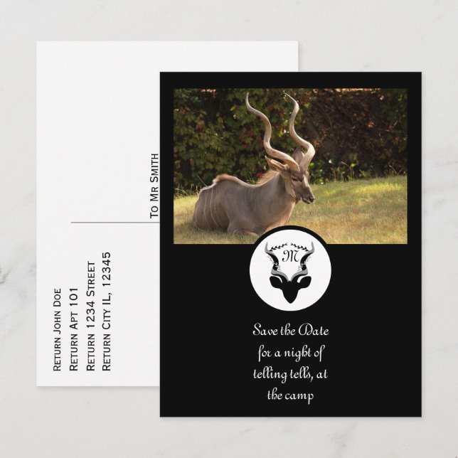 Cartão Postal De Convite Foto do Monograma Silhouette Antelope Escuro (Frente/Verso)