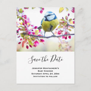 Cartão Postal De Convite Foto do pássaro azul e amarelo Salvar a data
