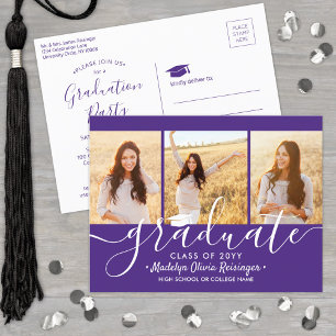 Cartão Postal De Convite Foto Festa de formatura Modern Purple e White 3