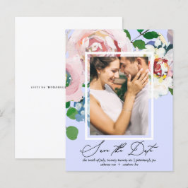 Cartão Postal De Convite Foto Floral bonito do Periwinkle Salva a Data