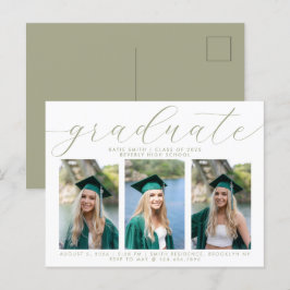 Cartão Postal De Convite Foto Minimalista de Graduação 3 do Elegant Sage Sc