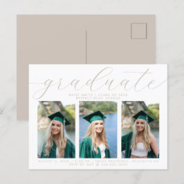 Cartão Postal De Convite Foto Minimalista de Graduação 3 do Script Elegante