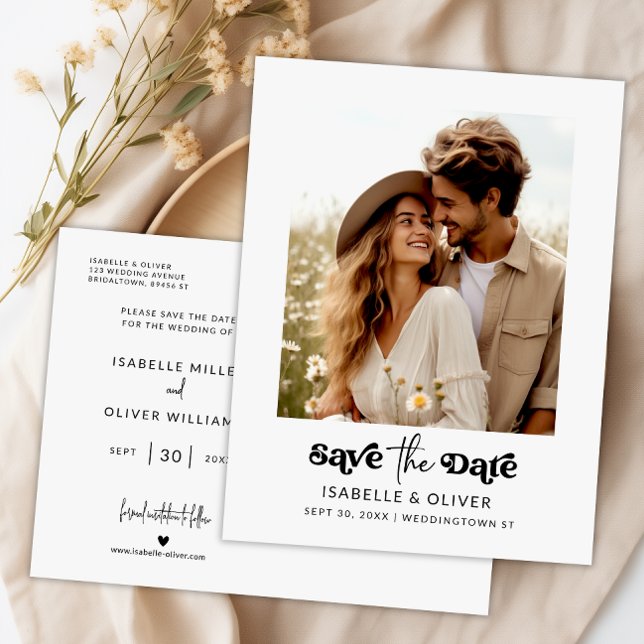 Cartão Postal De Convite Foto Moderna Simples Casamento Elegante Salve a Da (Simple Modern Photo Elegant Wedding Save the Date Invitation Postcard)