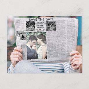 Cartão Postal De Convite Foto personalizada de jornal engraçada salvar a da