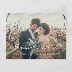 Cartão Postal De Convite Foto personalizada de script branco moderno Salvar