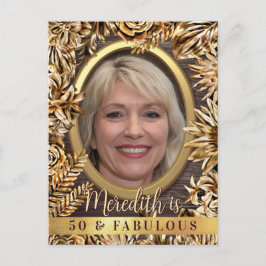 Cartão Postal De Convite Foto Personalizada Floral Dourada Do Luxo 50 E Fab