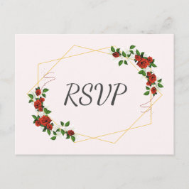 Cartão Postal De Convite Frame Geométrico Moderno - RSVP Floral Vermelho