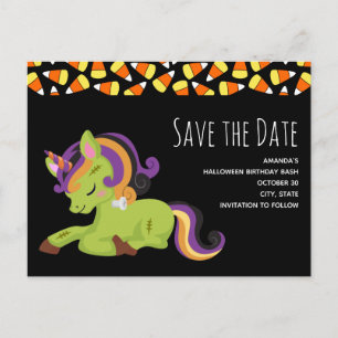 Cartão Postal De Convite Frankenstein Unicorn Birthday Salve a Data