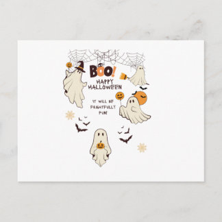 Cartão Postal De Convite Frightfully Fun Ghosts – Cute Halloween Cartoon 