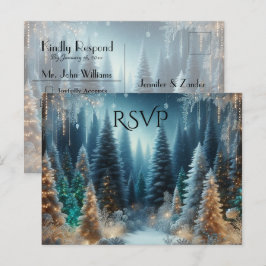 Cartão Postal De Convite Frosted Pines em Resposta de Casamento Brilho de I