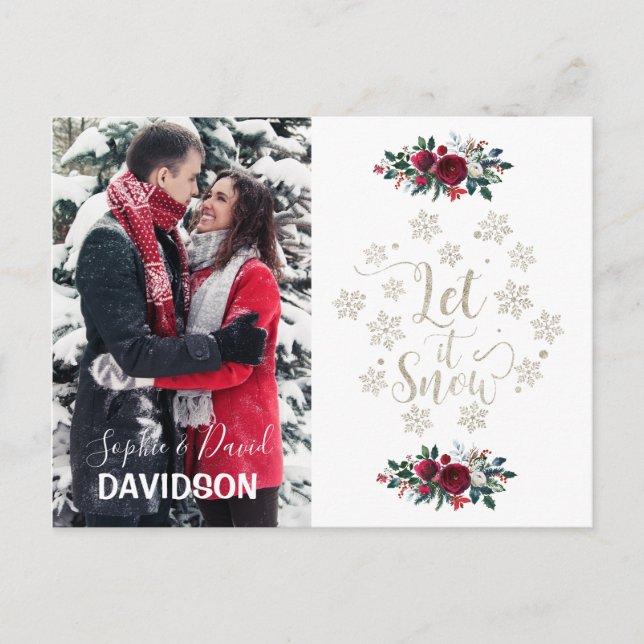 Cartão Postal De Convite Frota Vermelha Charm Pine Férias Foto Deixar Neve (Frente)