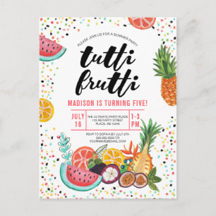 Cartão Postal De Convite Fruta tropical amarela multi cor Tutti Frutti