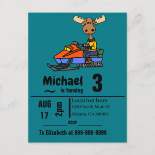 Cartão Postal De Convite Funny Moose Snowmobiling