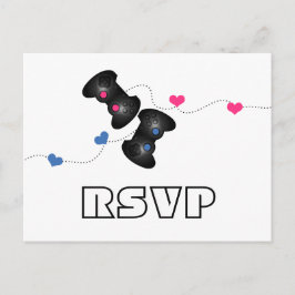 Cartão Postal De Convite Gamers Geeky RSVP Cartão-postal Escuro (Azul/Rosa)