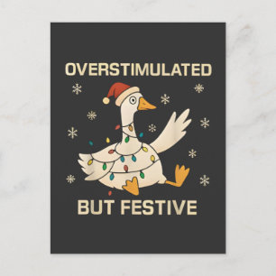 Cartão Postal De Convite Ganso de Natal Festivo porém Superestimulado 