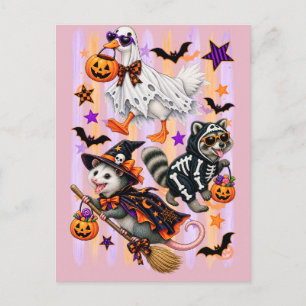 Cartão Postal De Convite Ganso Mapache Gambá Listrado de Halloween