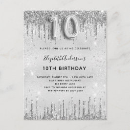 Cartão Postal De Convite Garota reluzente de prata do 10º aniversário