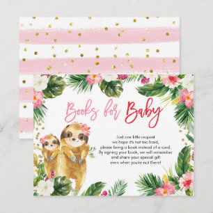 Cartão Postal De Convite Garota Tropical Sloth Books para Cartão de Bebê