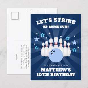 Cartão Postal De Convite Garoto ataca algumas Boliches divertidas