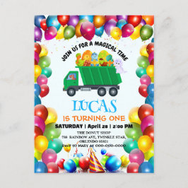 Cartão Postal De Convite Garoto de balões de lixo do Dinossaur