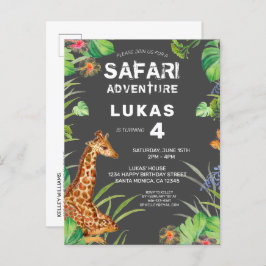 Cartão Postal De Convite Garotos Cons Selgle Safari Giraffe Aniversário