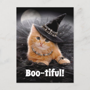 Cartão Postal De Convite Gatinho de Bruxa Glamouroso