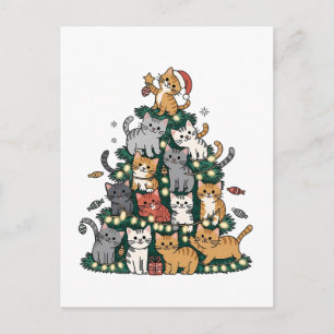 Cartão Postal De Convite Gatinho engraçado árvore de Natal gato animal de e