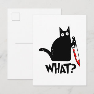 Cartão Postal De Convite Gato Assassino Com Faca