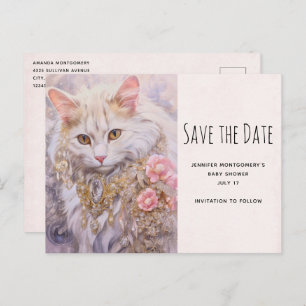 Cartão Postal De Convite Gato Branco Elegante em Joias de Diamante Salve a