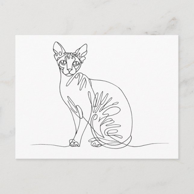 Cartão Postal De Convite Gato de Esfinge Desenhado à Mão - Arte de Linha Mi (Frente)