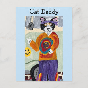 Cartão Postal De Convite Gato Pai Hippie Gato Smoking
