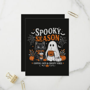 Cartão Postal De Convite Gato Preto e Fantasma Amante de Café engraçado de