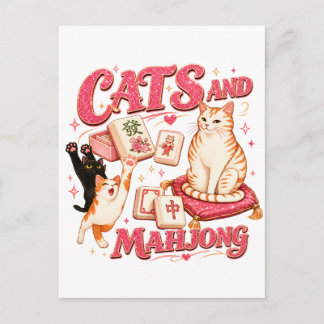 Cartão Postal De Convite Gatos e Mahjong