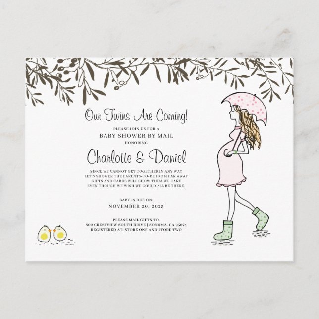 Cartão Postal De Convite Gêmeos Gravidez Gravidez Mamãe Grávida Com Guarda- (Frente)