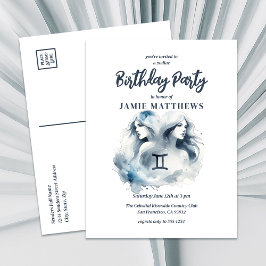 Cartão Postal De Convite Gemini gêmeos Zodiac Themed Festa de aniversário