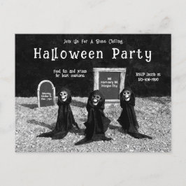 Cartão Postal De Convite Ghouls Góticos No Cemitério Festa De Halloween