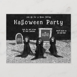 Cartão Postal De Convite Ghouls Góticos No Cemitério Festa De Halloween