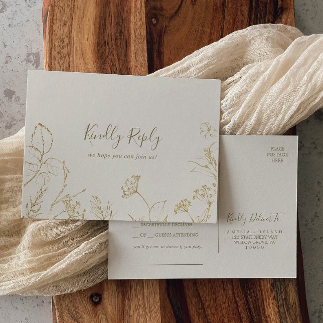 Cartão Postal De Convite Gilded Floral | Cream Song Request RSVP Postcard (Criador carregado)