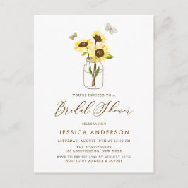 Cartão Postal De Convite Girassóis Amarelos no Chá de panela Mason Jar