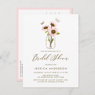 Cartão Postal De Convite Girassóis cor-de-rosa no Chá de panela Russo Mason