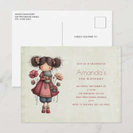 Cartão Postal De Convite Girl with A Frog Doll Cute Whimsical Birthday