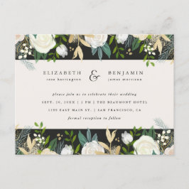 Cartão Postal De Convite Glam Dourado & Cream Watercolor Casamento Floral