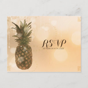 Cartão Postal De Convite Glam Pineapple Dourado Elegante Casamento RSVP