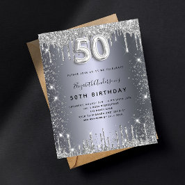 Cartão Postal De Convite Glitter prata de 50 anos