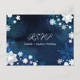 Cartão Postal De Convite Glitzy Floral Winter Wonderland Wedding RSVP