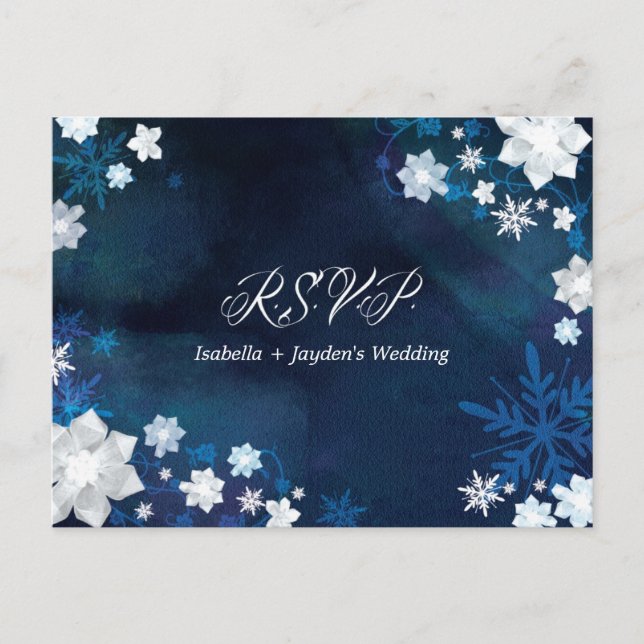 Cartão Postal De Convite Glitzy Floral Winter Wonderland Wedding RSVP (Frente)