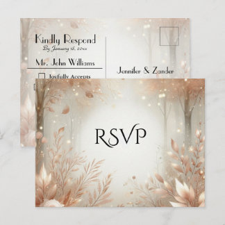 Cartão Postal De Convite Golden Rosewood Enchanted Forest Wedding RSVP