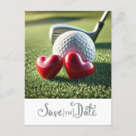 Cartão Postal De Convite Golf Salve a data para o casamento com a bola de g
