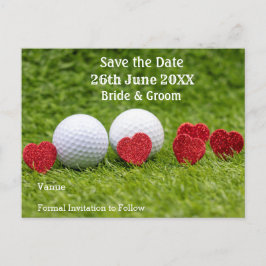 Cartão Postal De Convite Golf Salve a data para o casamento com coração ver